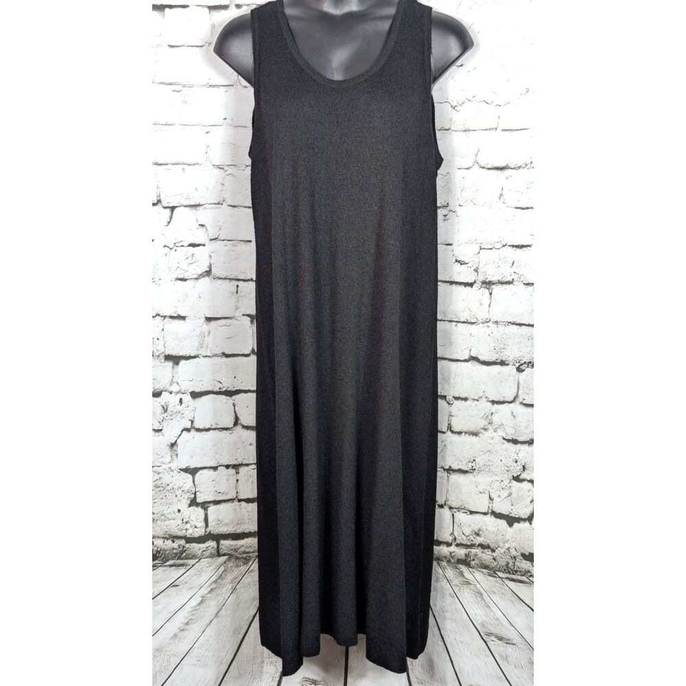 VINTAGE FRENCH RAGS Black Slinky Knit Maxi Dress Scoop Neck Classic A-Line 1X